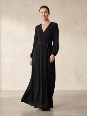 Sugarlips Timeless Black Wrap Maxi Dress with Flattering Wrap Style Bodice
